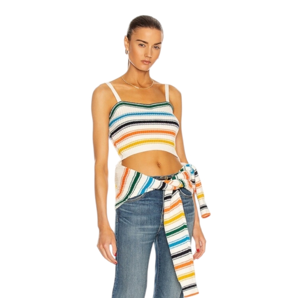 ROSIE ASSOULIN | Rainbow Striped Cutout Wool Cropped Sweater XS - Picture 10 of 11